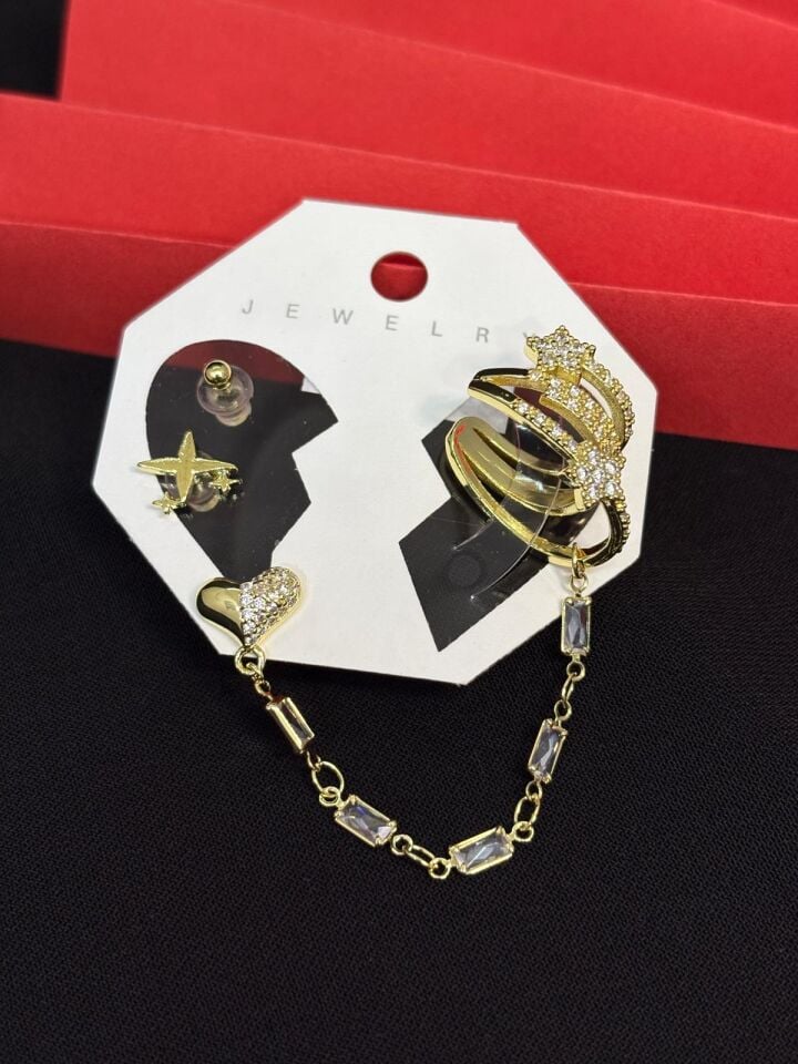 Melisa Takı & Aksesuar 316L Çelik Jewelry Gold Renk 4lü Set Ear Cuff Küpe