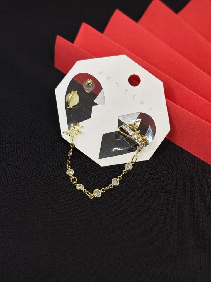 Melisa Takı & Aksesuar 316L Çelik Jewelry Gold Renk 4lü Set Ear Cuff Küpe