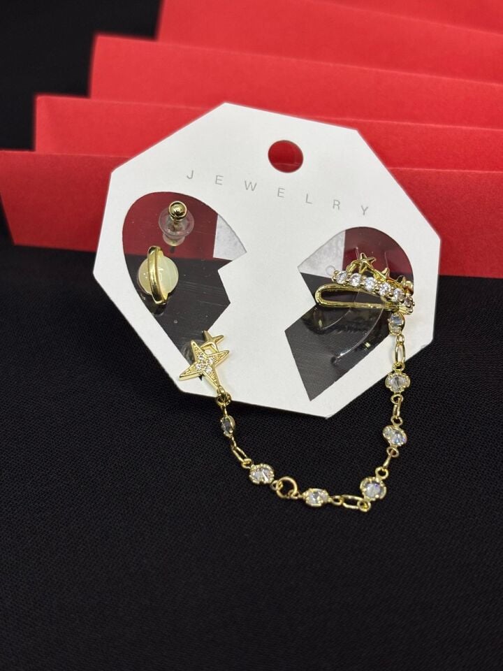 Melisa Takı & Aksesuar 316L Çelik Jewelry Gold Renk 4lü Set Ear Cuff Küpe