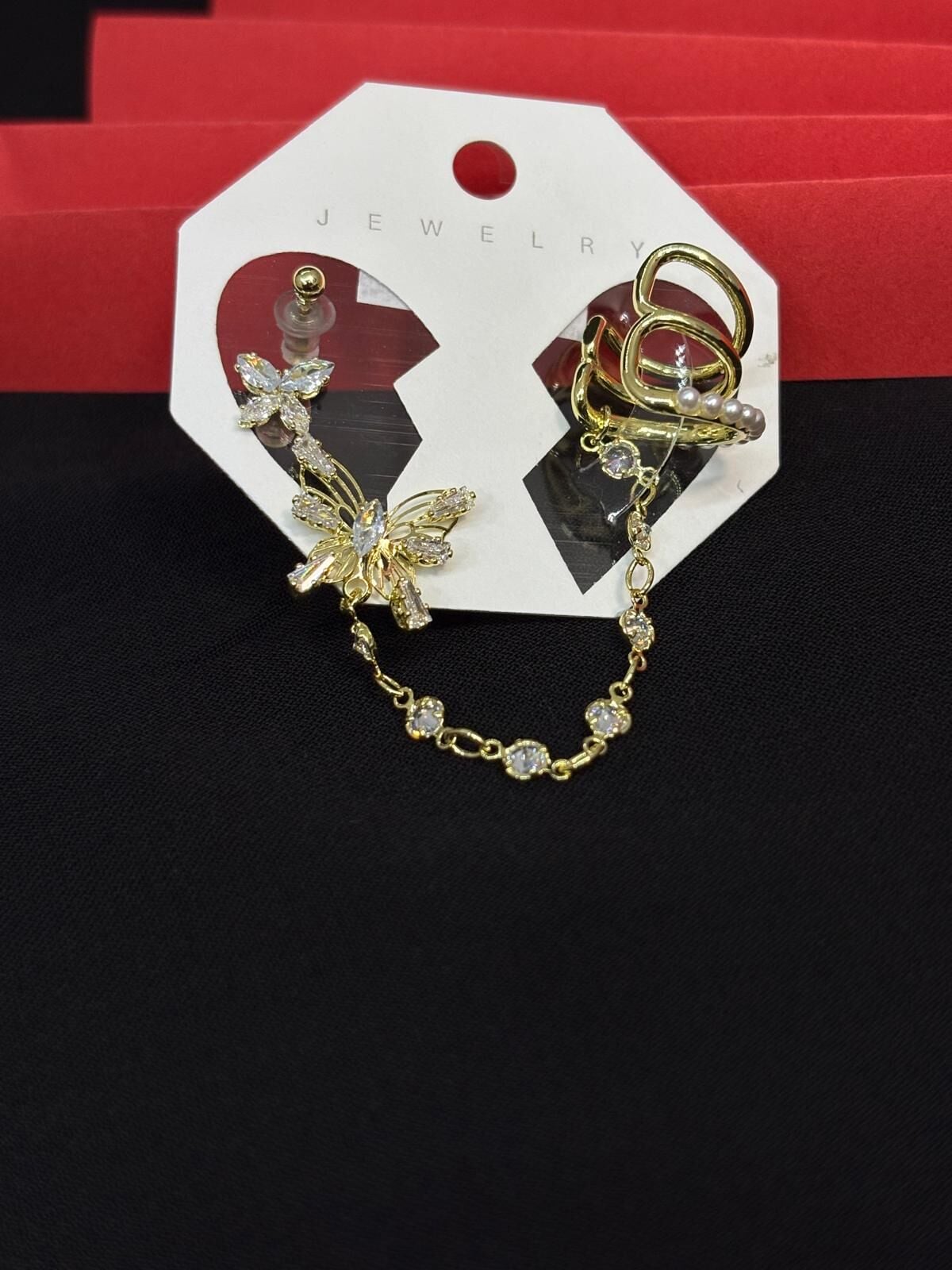 Melisa Takı & Aksesuar 316L Çelik Jewelry Gold Renk 4lü Set Ear Cuff Küpe