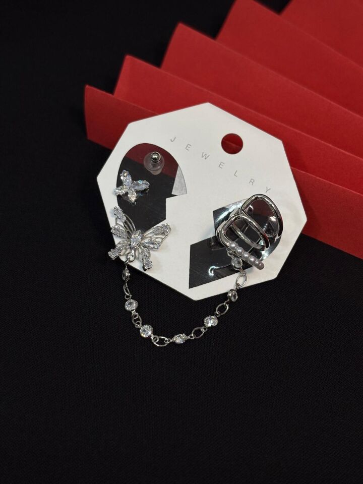 Melisa Takı & Aksesuar 316L Çelik Jewelry Gümüş Renk 4lü Set Ear Cuff Küpe