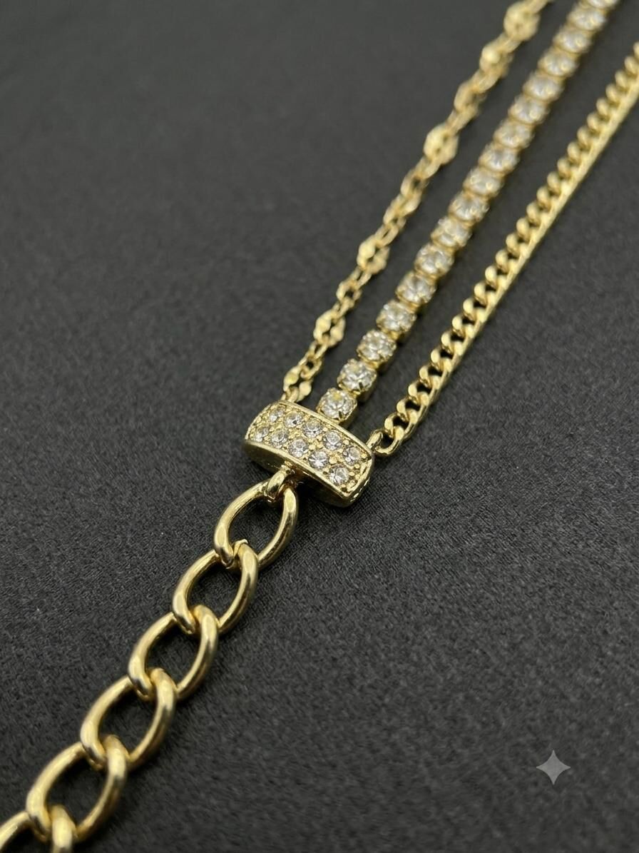 Melisa Takı & Aksesuar 316L Çelik 14K Kaplama Gold Renk Üç Zincirli Bileklik