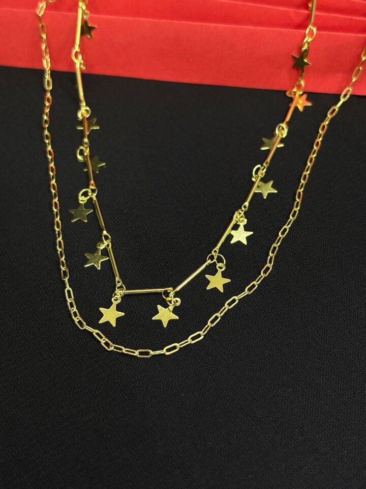 Melisa Takı & Aksesuar 14K Çelik GOLD Renk İki Zincirli Kolye