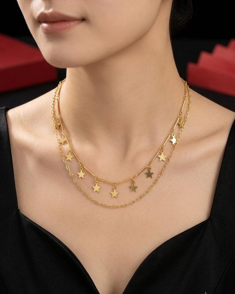 Melisa Takı & Aksesuar 14K Çelik GOLD Renk İki Zincirli Kolye
