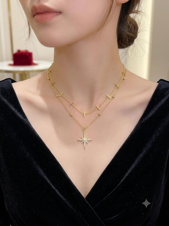 Melisa Takı & Aksesuar 14K Çelik Gold Renk İki Zincirli Kolye