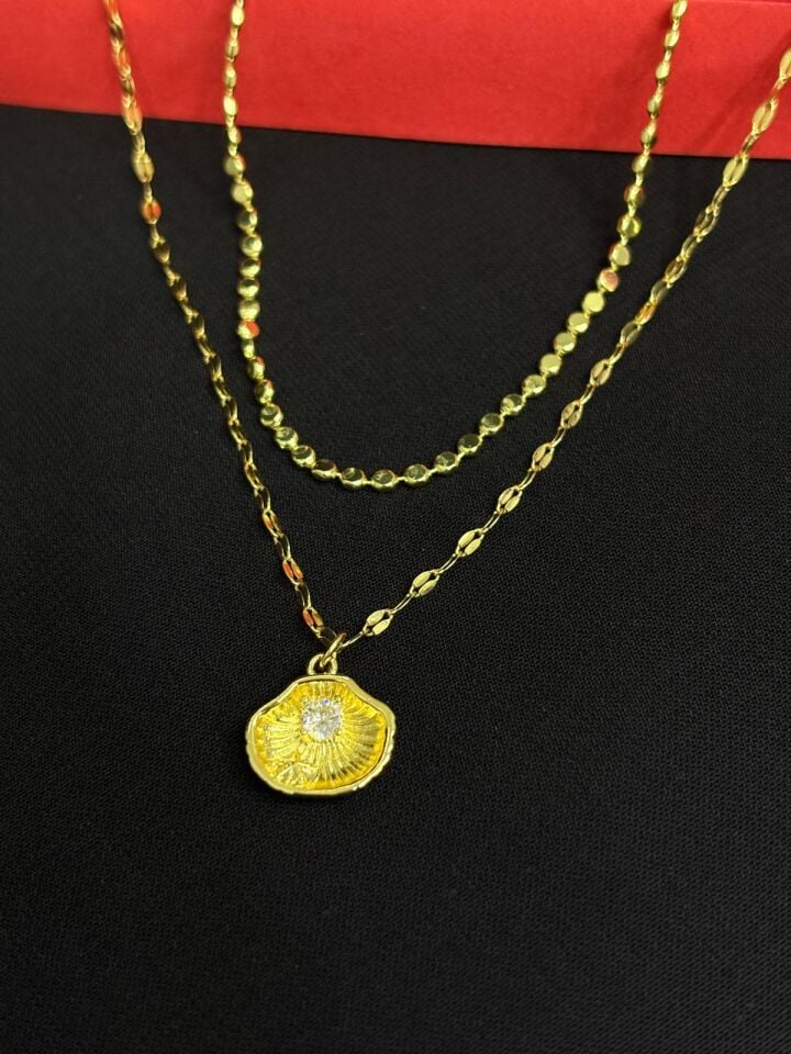 Melisa Takı & Aksesuar 14K Çelik Gold Renk İki Zincirli Kolye