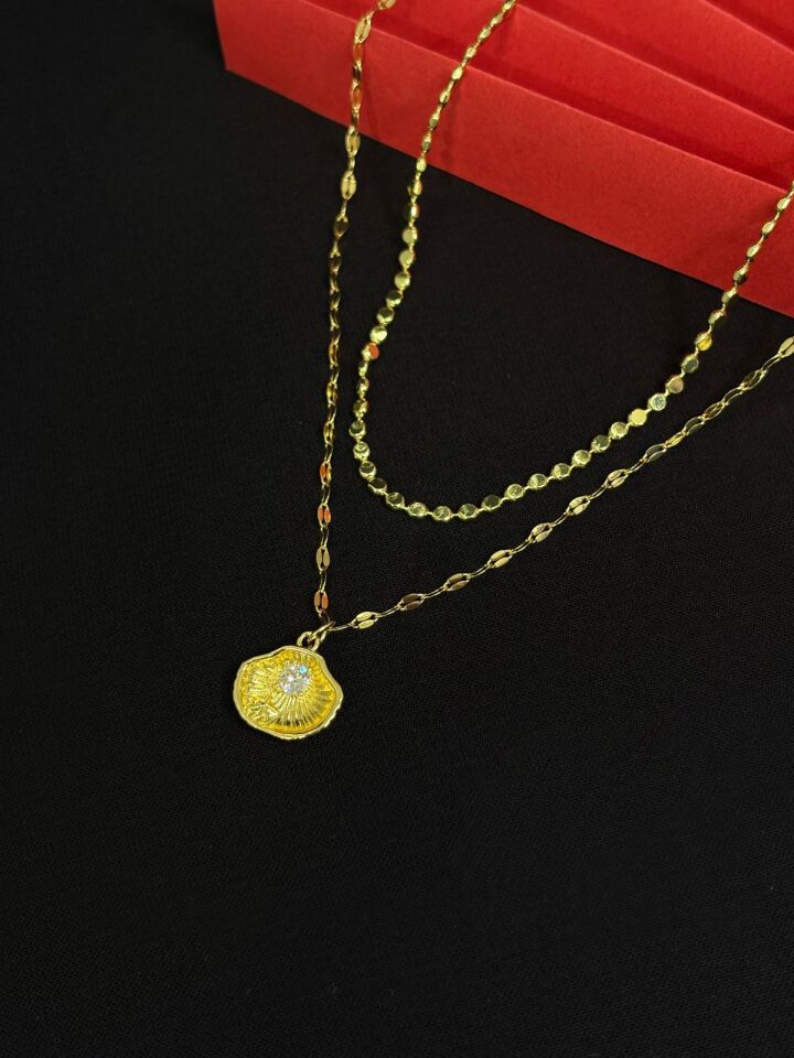 Melisa Takı & Aksesuar 14K Çelik Gold Renk İki Zincirli Kolye