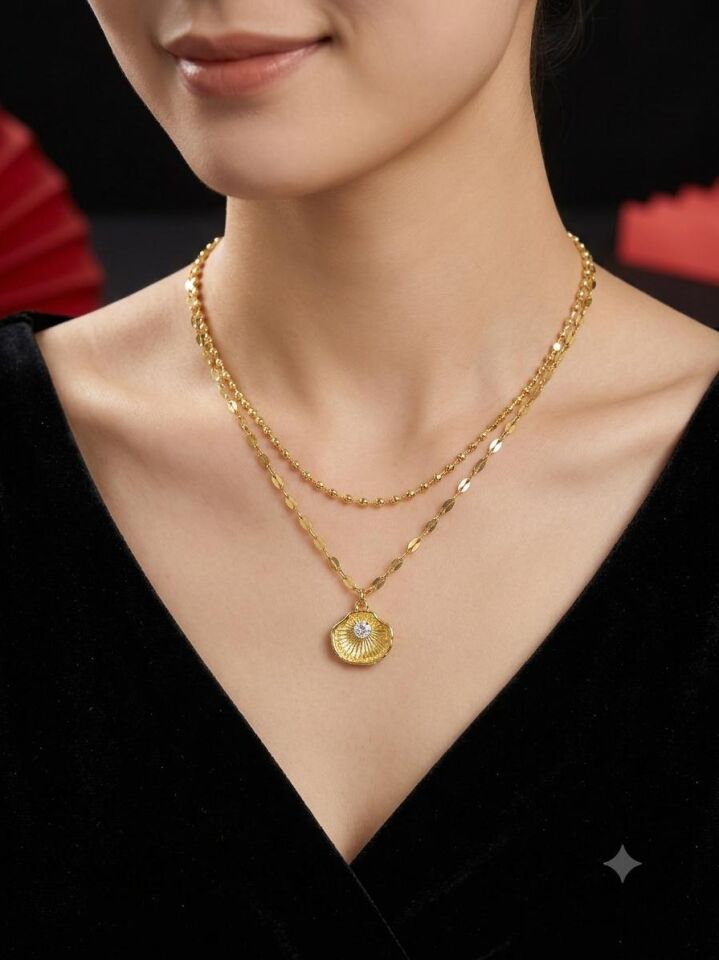 Melisa Takı & Aksesuar 14K Çelik Gold Renk İki Zincirli Kolye
