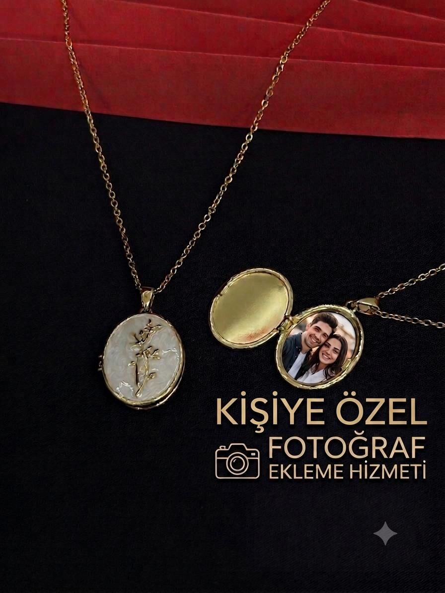 Melisa Takı & Aksesuar 316L Çelik Gold Renk Açılır Resimli Kolye (Fotoğraf eklenebilir)
