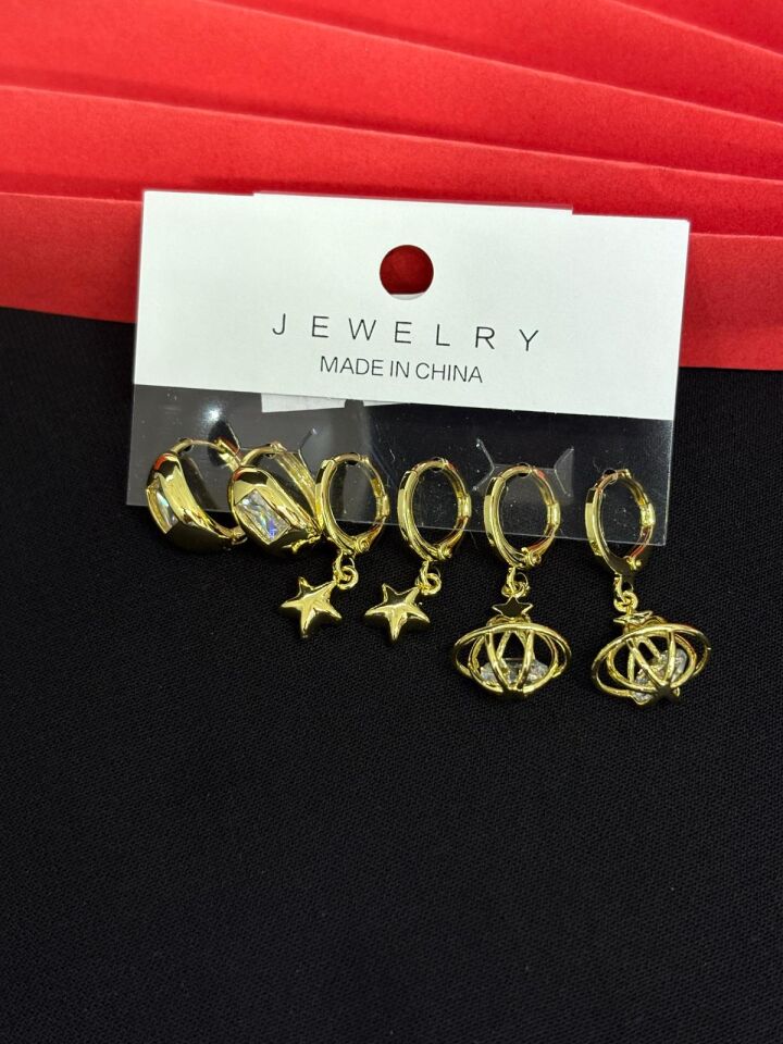 Melisa Takı & Aksesuar 316L Çelik Jewelry Gold Renk 6lı Set Küpe