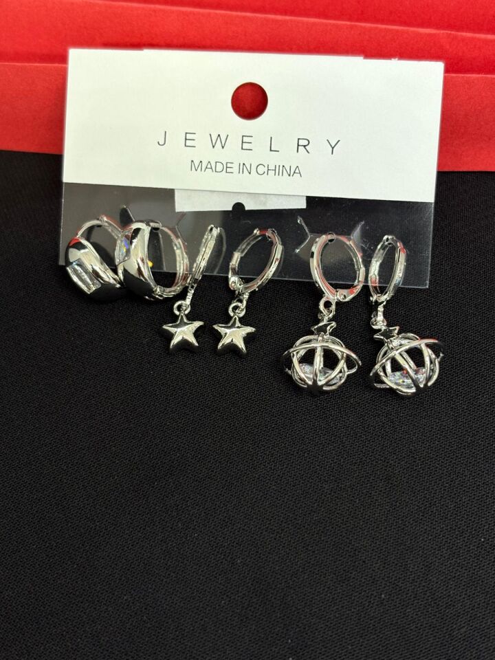 Melisa Takı & Aksesuar 316L Çelik Jewelry Gümüş Renk 6lı Set Küpe