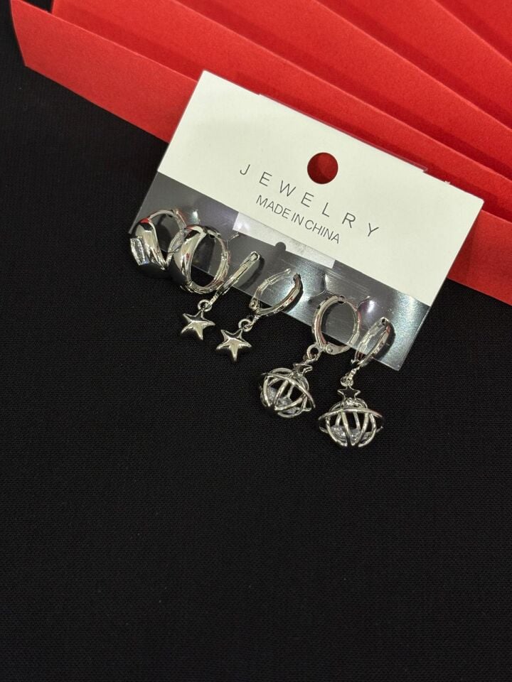 Melisa Takı & Aksesuar 316L Çelik Jewelry Gümüş Renk 6lı Set Küpe