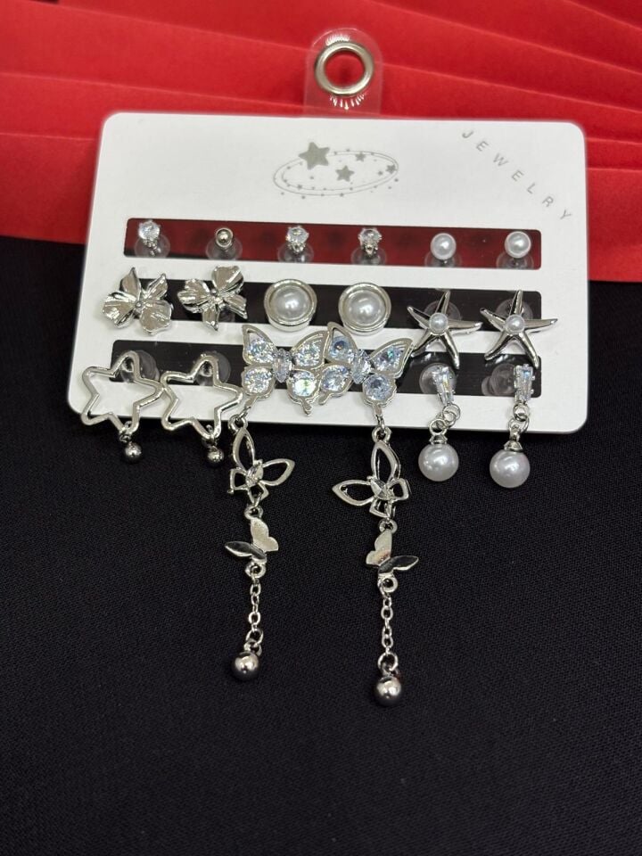 Melisa Takı & Aksesuar 316L Çelik Jewelry Gümüş Renk Çoklu Set Küpe