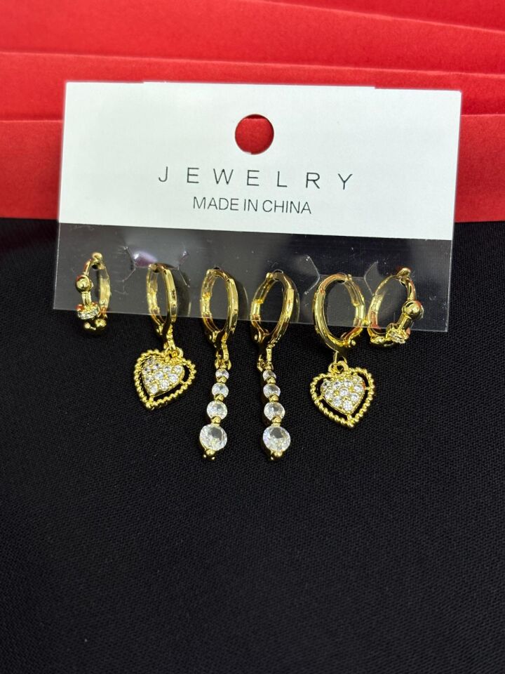 Melisa Takı & Aksesuar 316L Çelik Jewelry Gold Renk 6lı Set Küpe