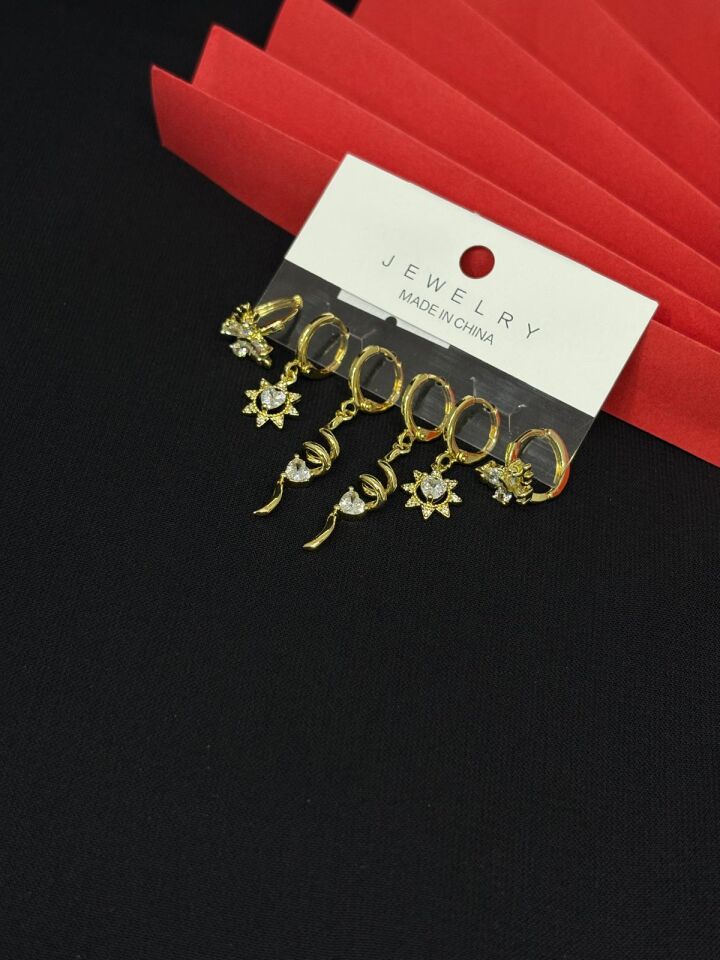 Melisa Takı & Aksesuar 316L Çelik Jewelry Gold Renk 6lı Set Küpe