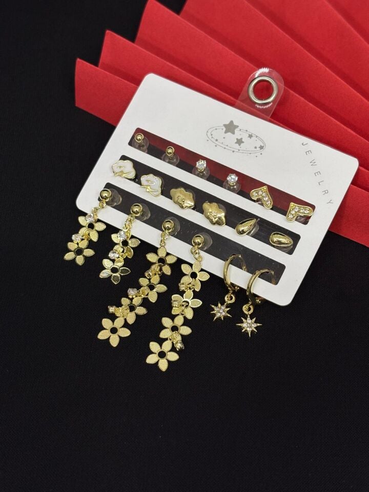 Melisa Takı & Aksesuar 316L Çelik Jewelry Gold Renk Çoklu Set Küpe
