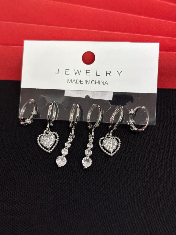 Melisa Takı & Aksesuar 316L Çelik Jewelry Gümüş Renk 6lı Set Küpe