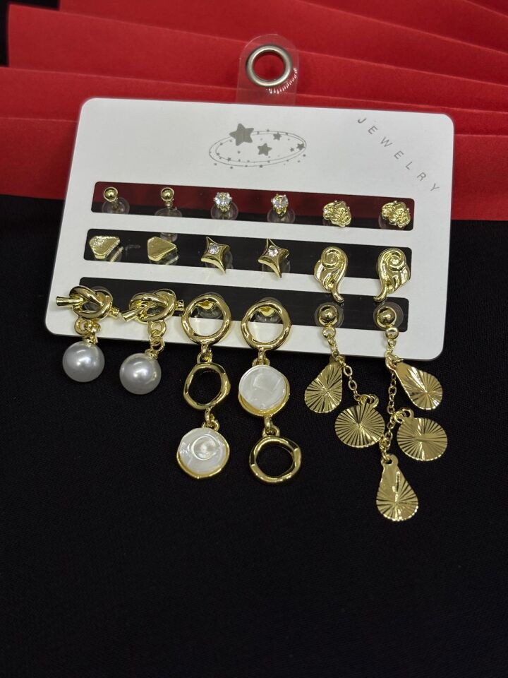 Melisa Takı & Aksesuar 316L Çelik Jewelry Gold Renk Çoklu Set Küpe