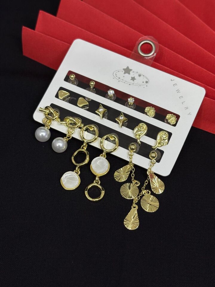 Melisa Takı & Aksesuar 316L Çelik Jewelry Gold Renk Çoklu Set Küpe