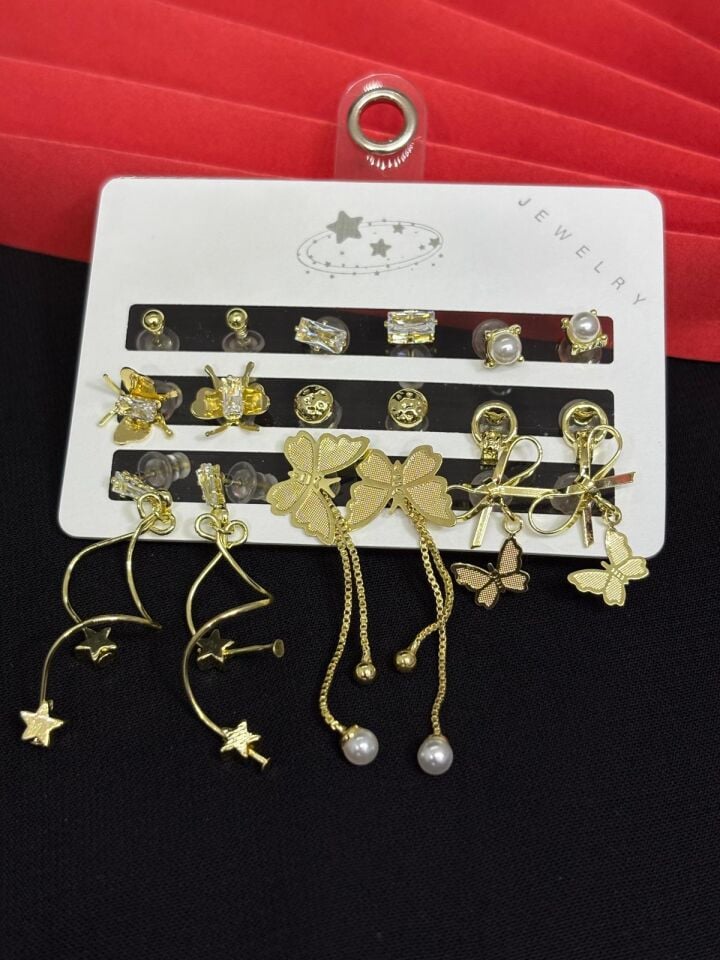 Melisa Takı & Aksesuar 316L Çelik Jewelry Gold Renk Çoklu Set Küpe