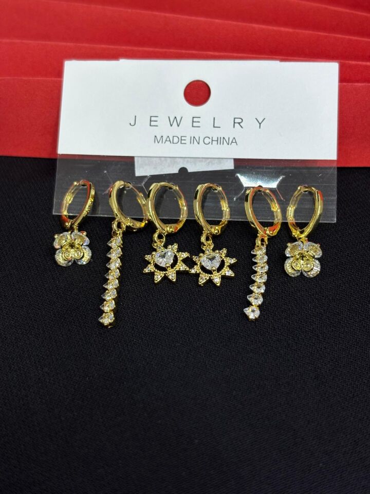 Melisa Takı & Aksesuar 316L Çelik Jewelry Gold Renk 6lı Set Küpe