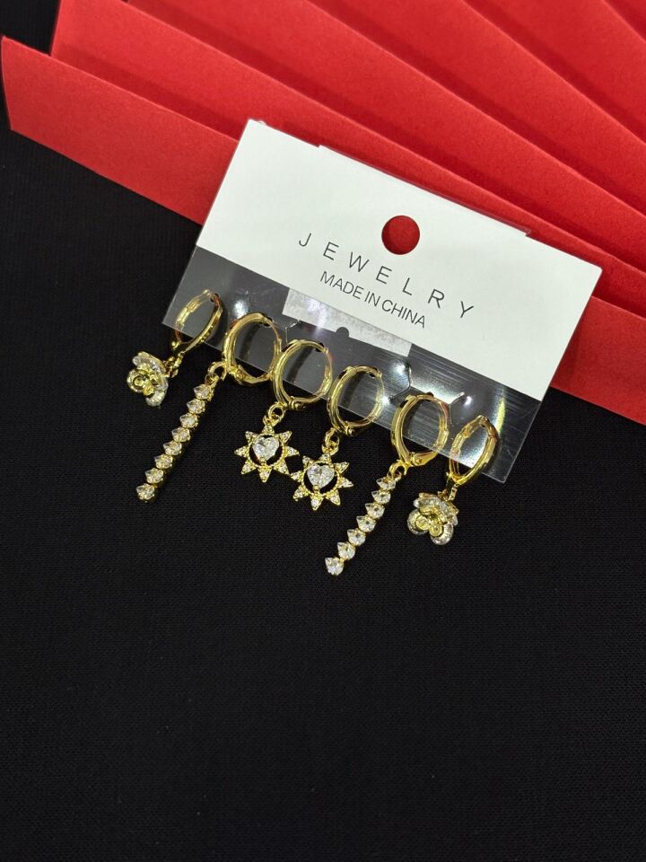 Melisa Takı & Aksesuar 316L Çelik Jewelry Gold Renk 6lı Set Küpe