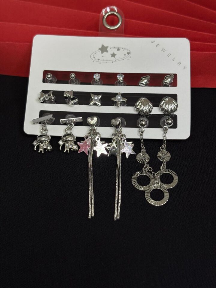 Melisa Takı & Aksesuar 316L Çelik Jewelry Gümüş Renk Çoklu Set Küpe