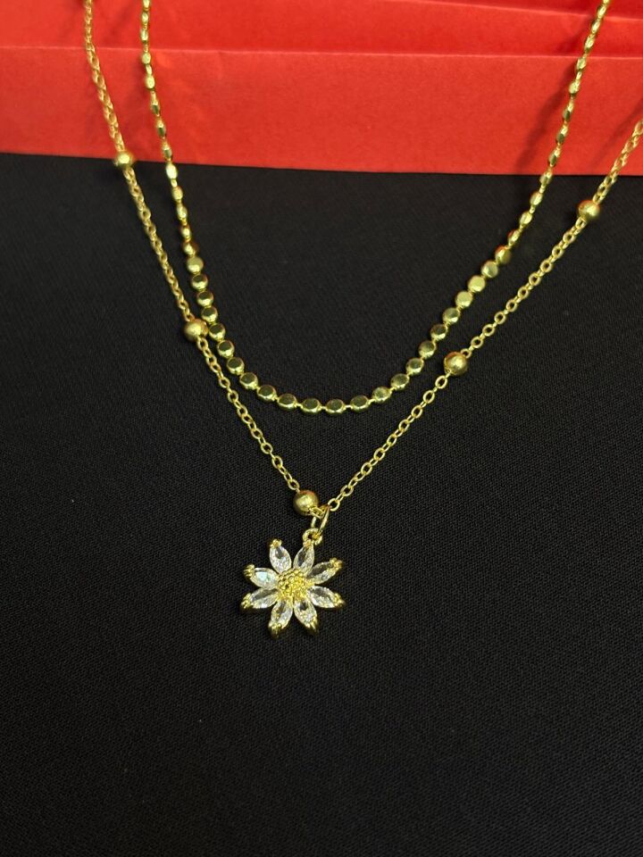 Melisa Takı & Aksesuar 14K Çelik Gold Renk İki Zincirli Papatya Kolye