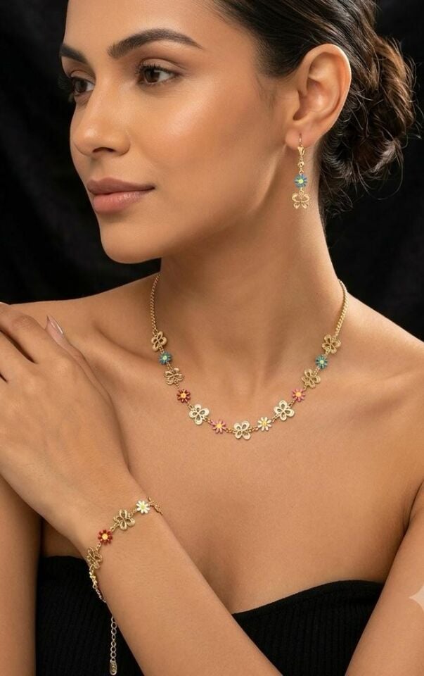 Melisa Takı & Aksesuar 14K Çelik Gold Renk Kelebek Set