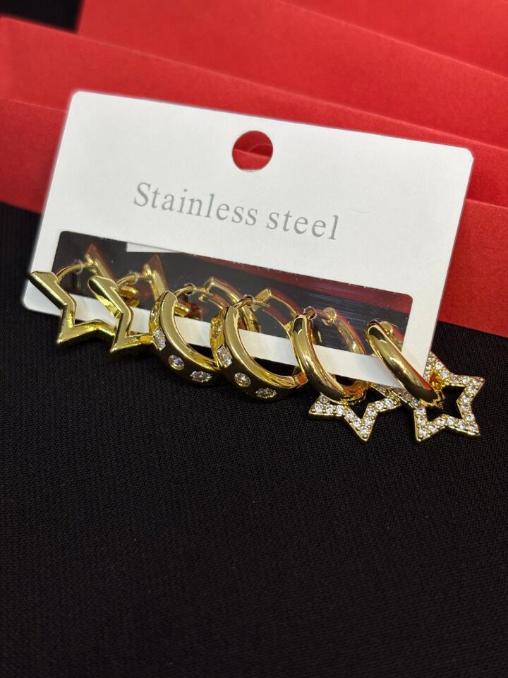 Melisa Takı & Aksesuar 316L Çelik Gold Renk 6lı, Set Küpe