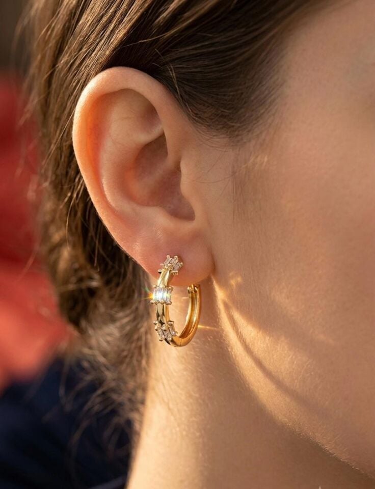 Melisa Takı & Aksesuar Jewelry Çelik Gold Renk Taşlı Küpe