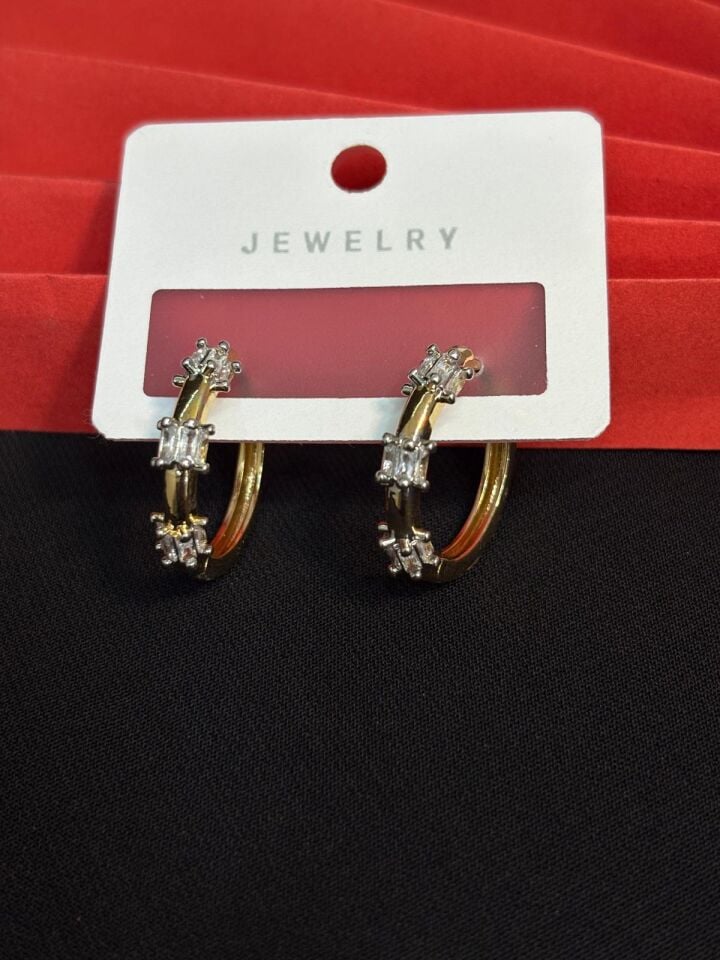 Melisa Takı & Aksesuar Jewelry Çelik Gold Renk Taşlı Küpe