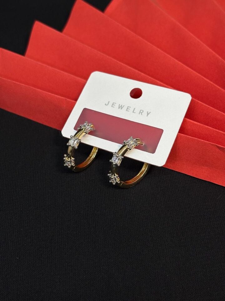 Melisa Takı & Aksesuar Jewelry Çelik Gold Renk Taşlı Küpe