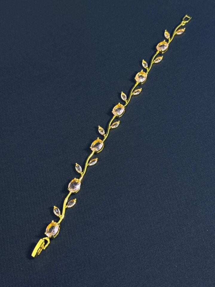 Melisa Takı & Aksesuar 316L Çelik Gold Renk Pembe Taşlı Sarmaşık Bileklik 18cm