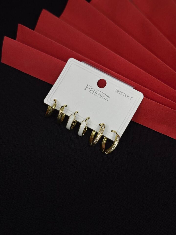 Melisa Takı & Aksesuar 316L Çelik Fashıon Gold Renk 6lı Set Zirkon Taşlı Küpe