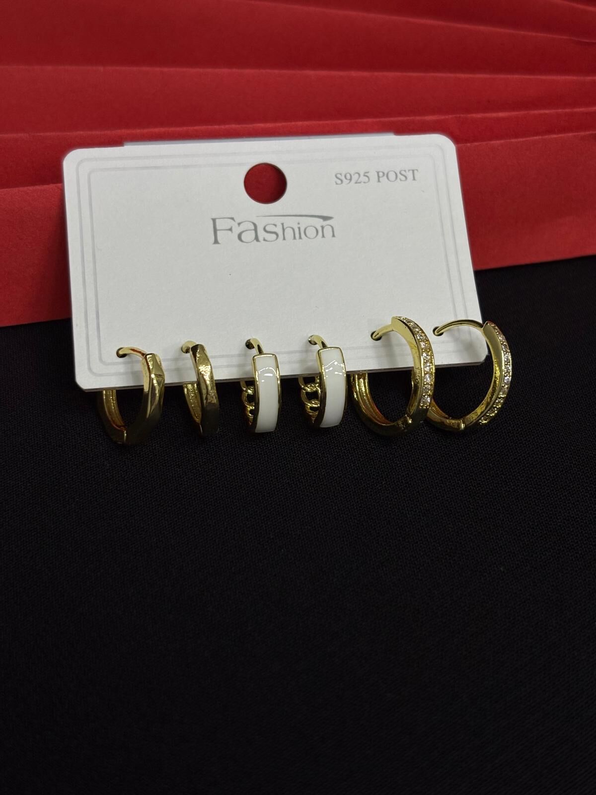 Melisa Takı & Aksesuar 316L Çelik Fashıon Gold Renk 6lı Set Zirkon Taşlı Küpe