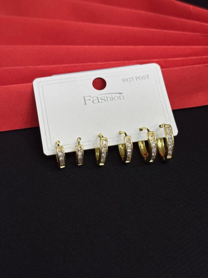 Melisa Takı & Aksesuar 316L Çelik Fashıon Gold Renk 6lı Set Zirkon Taşlı Küpe