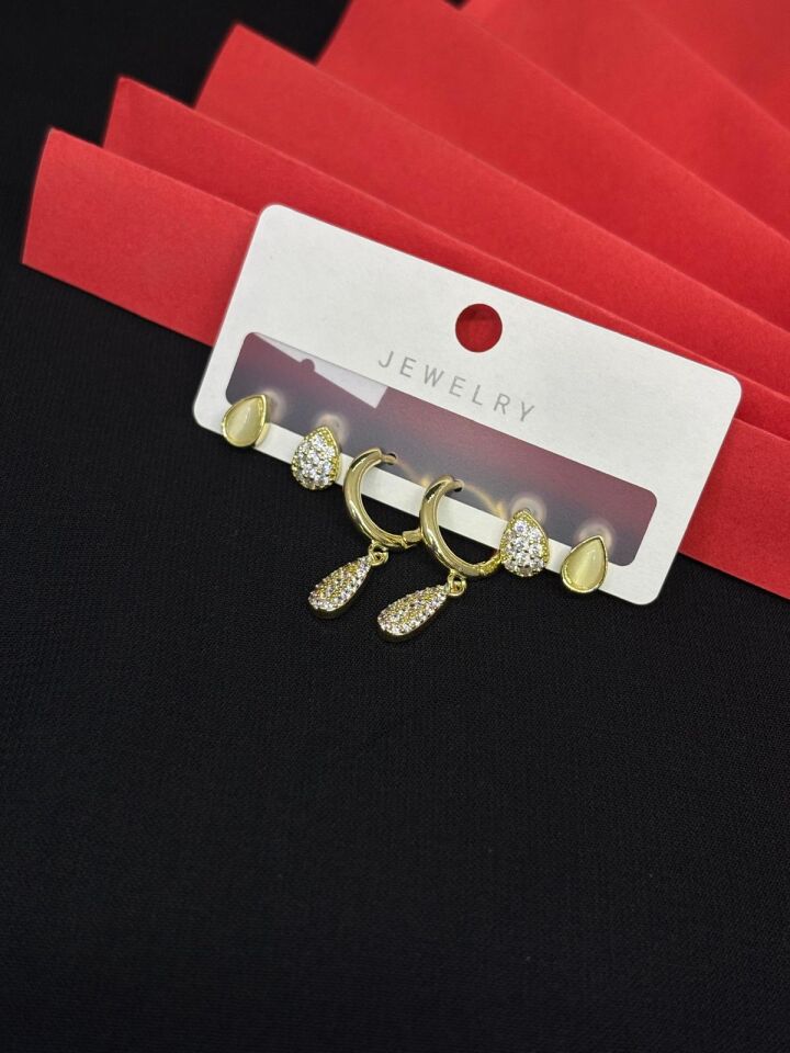 Melisa Takı & Aksesuar 316L Çelik Fashıon Gold Renk 6lı Set Zirkon Taşlı Küpe