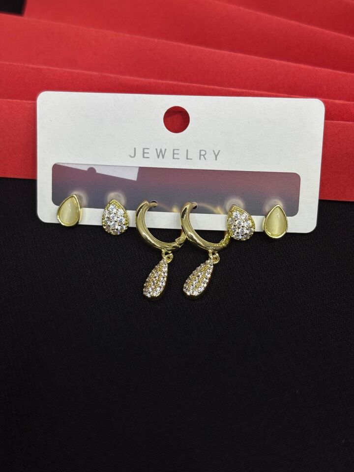 Melisa Takı & Aksesuar 316L Çelik Fashıon Gold Renk 6lı Set Zirkon Taşlı Küpe