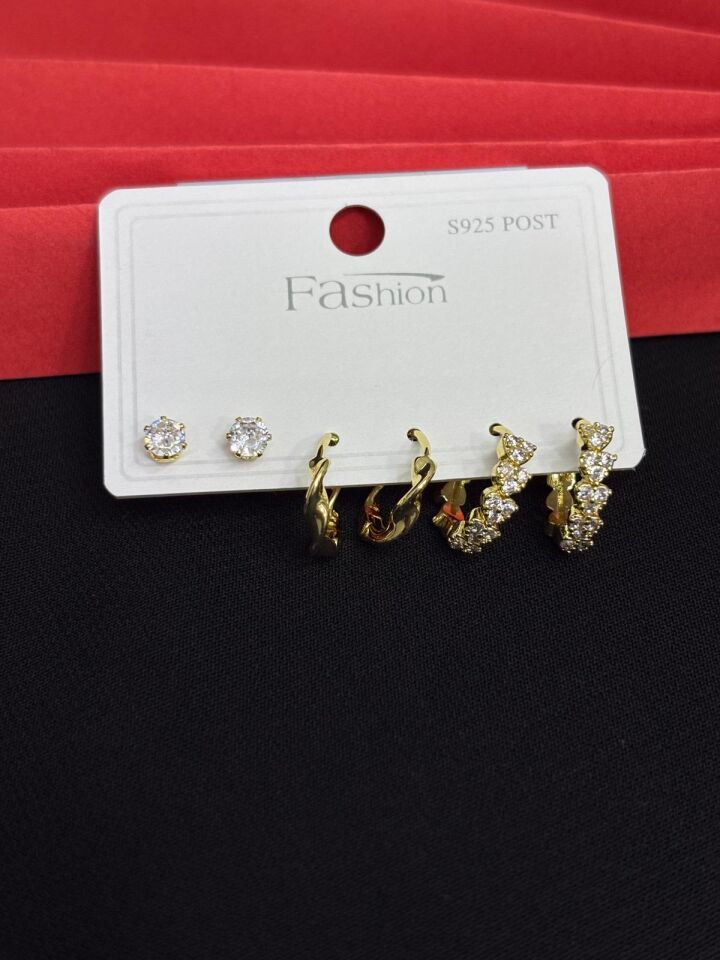 Melisa Takı & Aksesuar 316L Çelik Fashıon Gold Renk 6lı Set Zirkon Taşlı Küpe