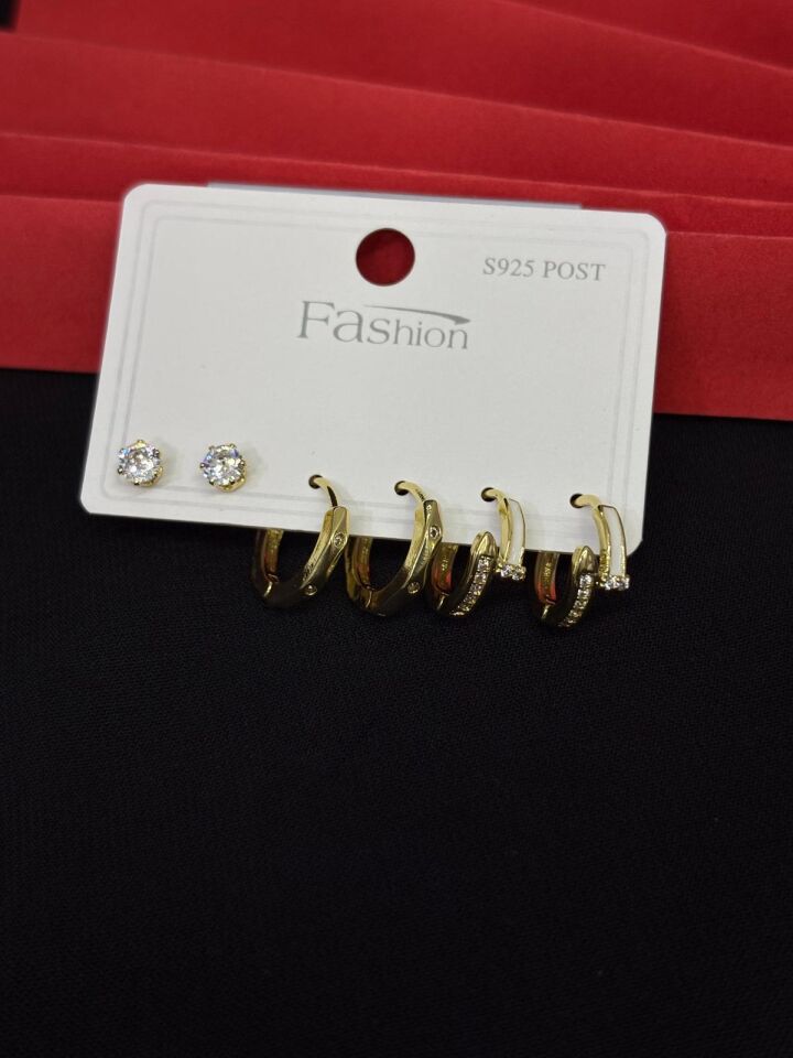 Melisa Takı & Aksesuar 316L Çelik Fashıon Gold Renk 6lı Set Zirkon Taşlı Küpe