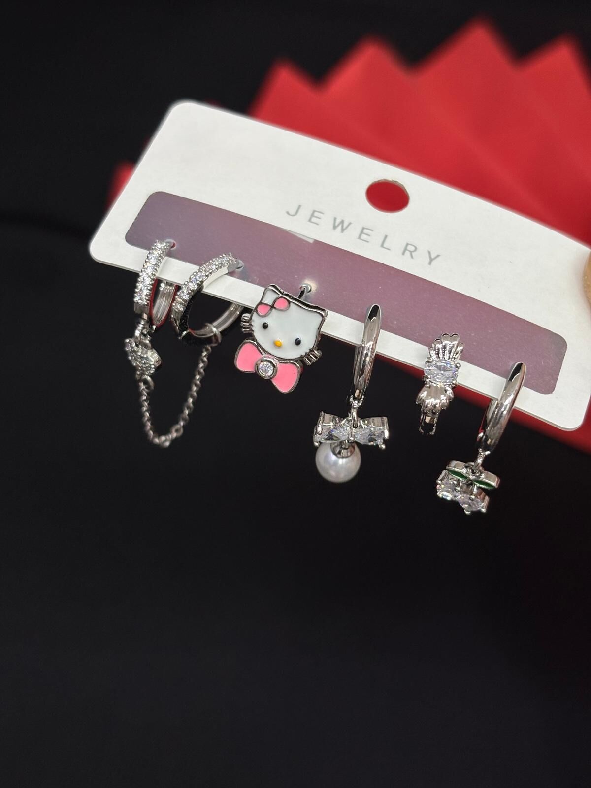 Melisa Takı & Aksesuar 316L Çelik Jewelry Gümüş Renk 6lı Set Zirkon Taşlı Küpe