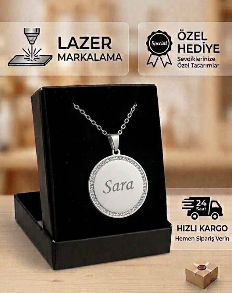 Melisa Takı & Aksesuar Çelik Gümüş Renk İsim Yazılır Halka Kolye (Kişiselleştirilebilir)
