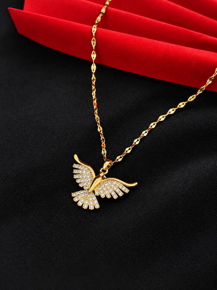 Melisa Takı & Aksesuar 316L Çelik Gold Renk Anka Kuşu Zirkon Taşlı Kolye