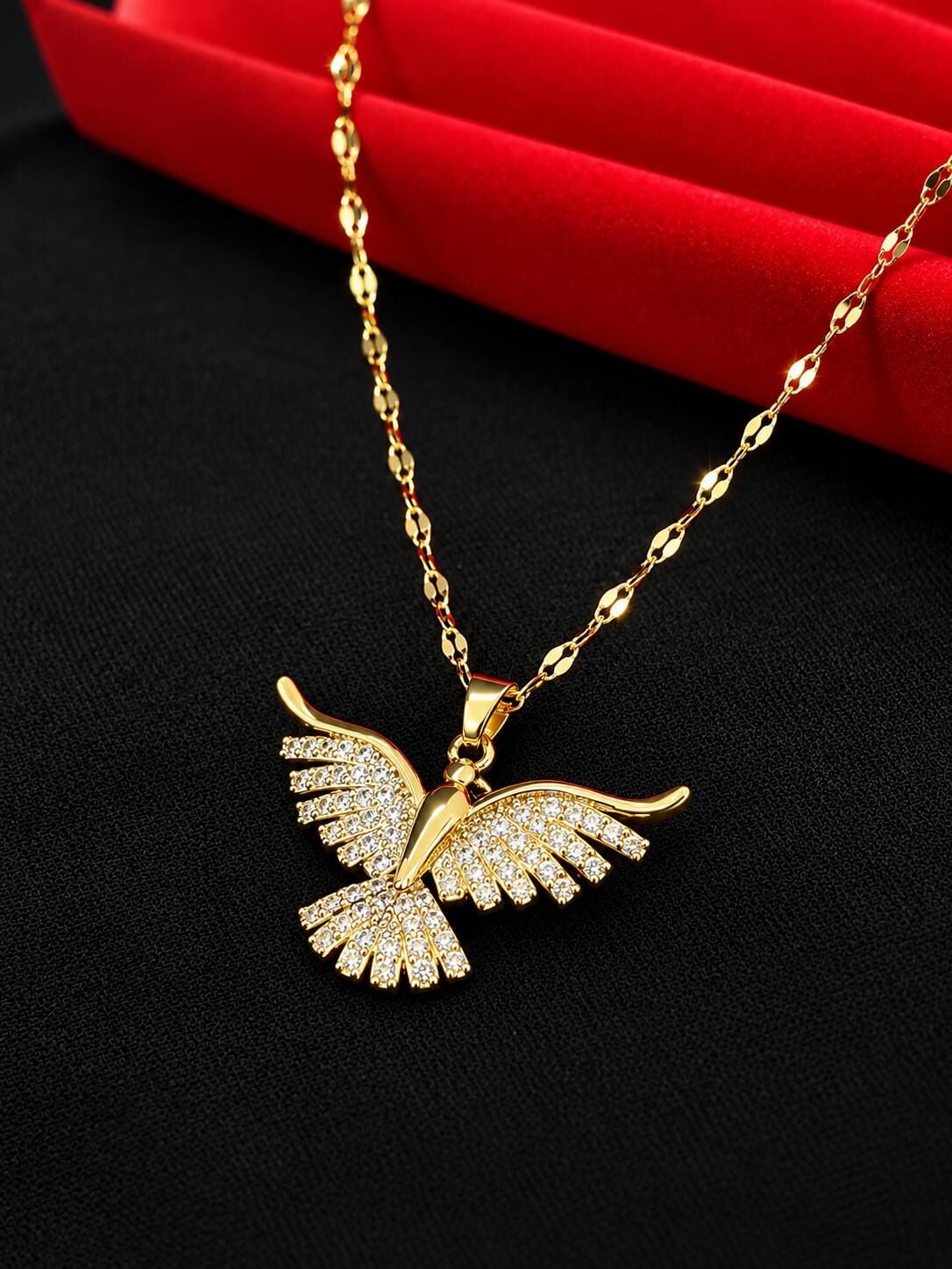 Melisa Takı & Aksesuar 316L Çelik Gold Renk Anka Kuşu Zirkon Taşlı Kolye