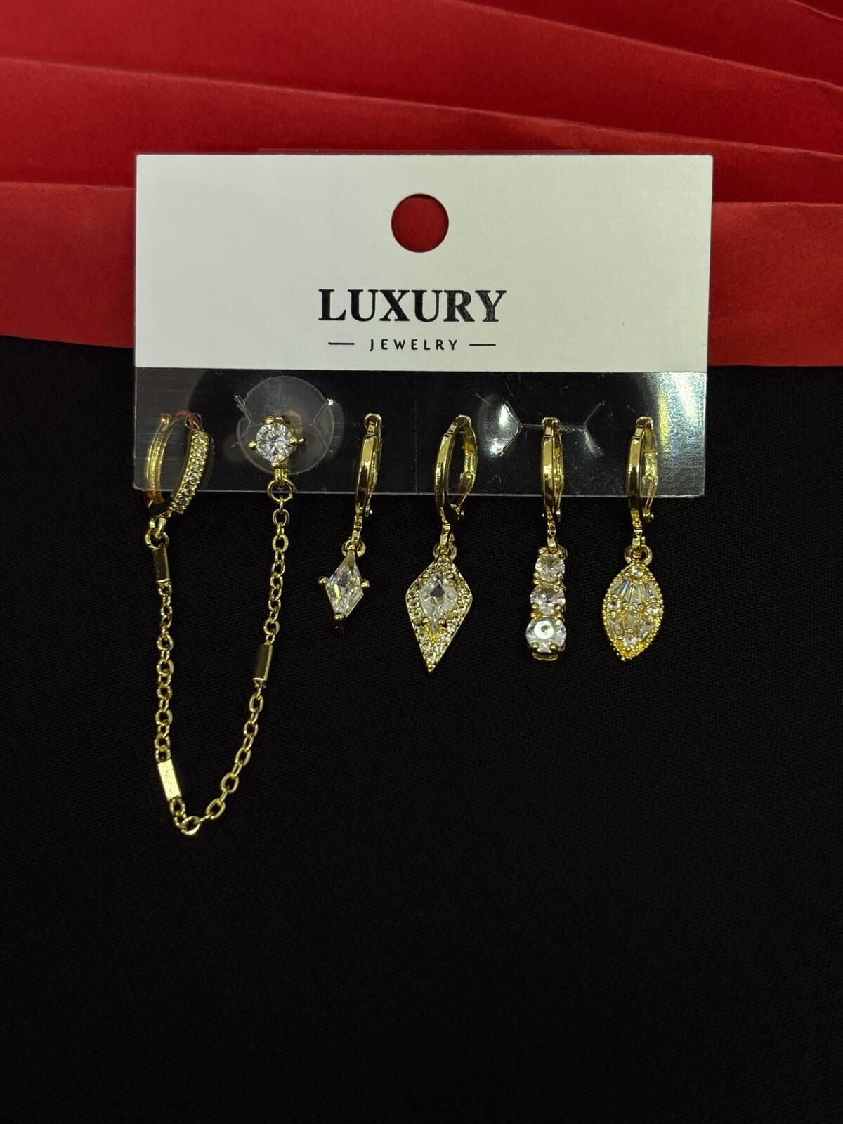 Melisa Takı & Aksesuar 316L Çelik Luxury Jewelry Gold Renk 6lı Set Zirkon Taşlı Küpe