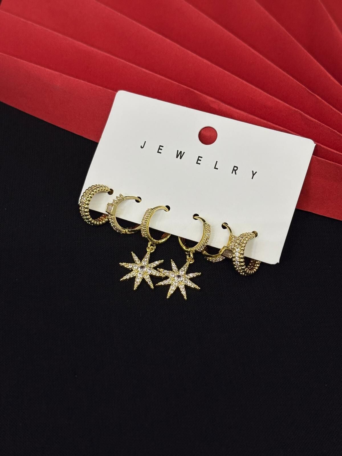 Melisa Takı & Aksesuar 316L Çelik Jewelry Gold Renk 6lı Set Zirkon Taşlı Küpe