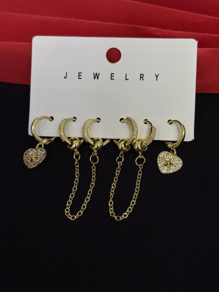 Melisa Takı & Aksesuar 316L Çelik Jewelry Gold Renk 6lı Set Zirkon Taşlı Küpe