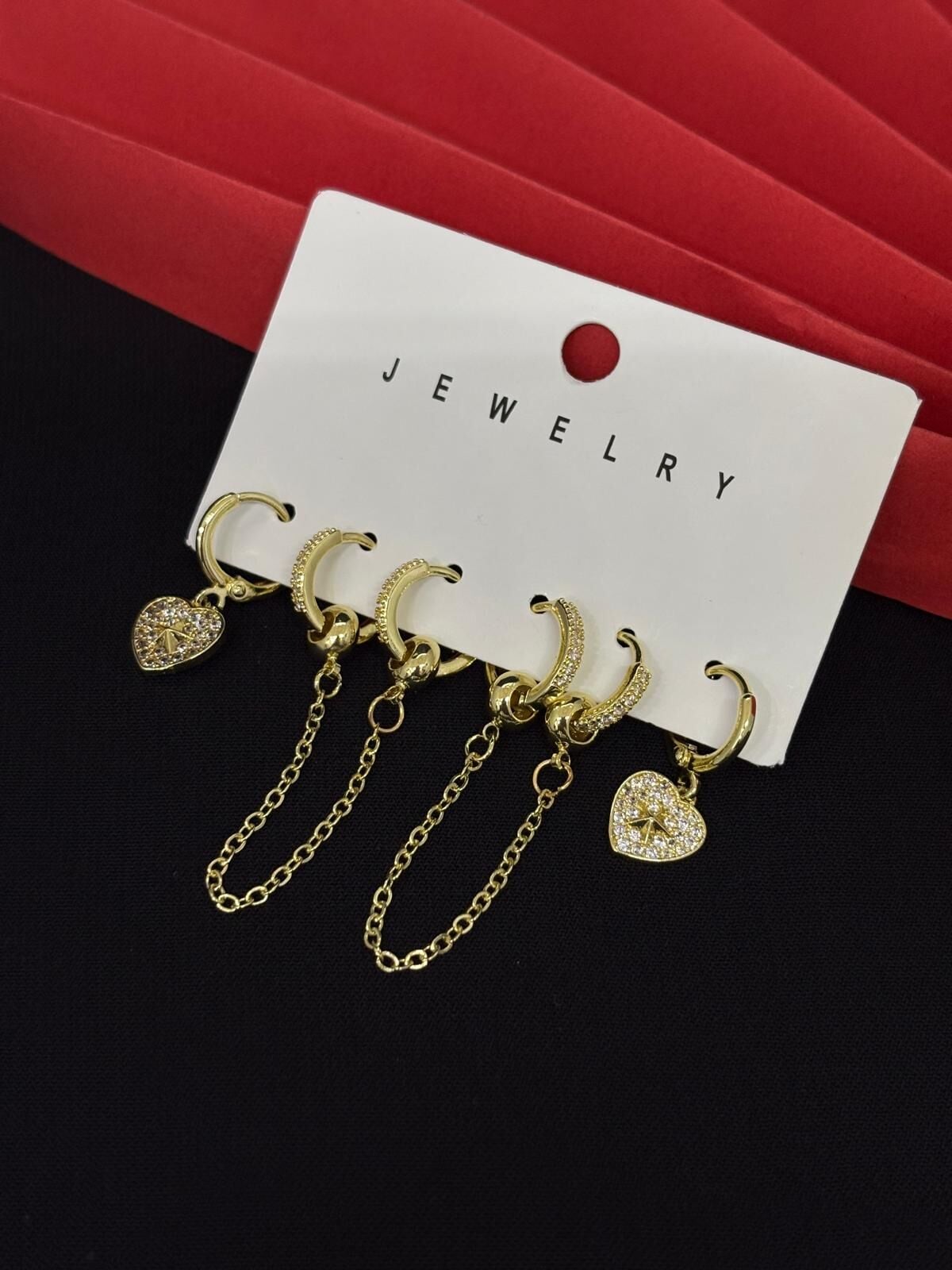 Melisa Takı & Aksesuar 316L Çelik Jewelry Gold Renk 6lı Set Zirkon Taşlı Küpe