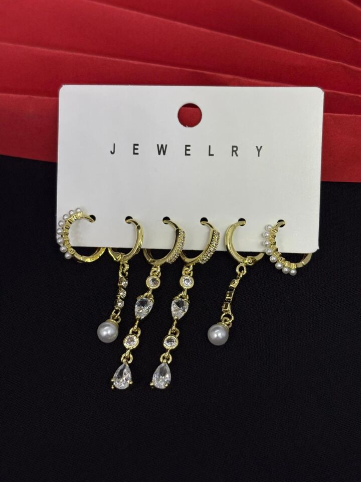 Melisa Takı & Aksesuar 316L Çelik Jewelry Gold Renk 6lı Set Zirkon Taşlı Küpe